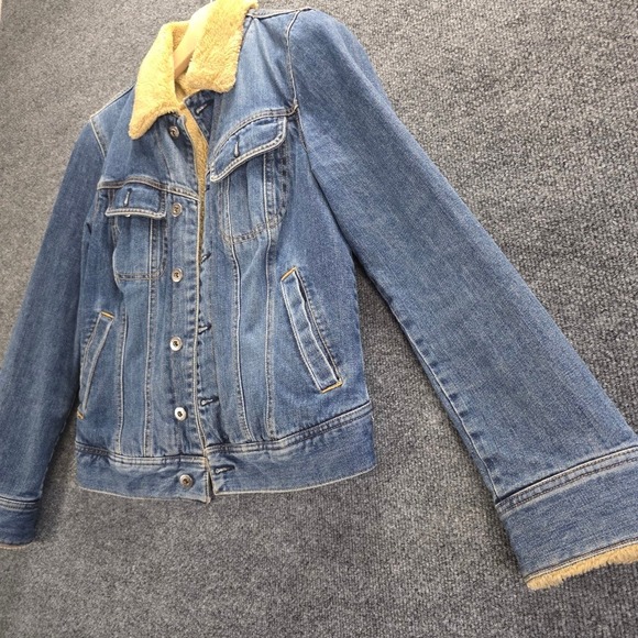 Tommy Hilfiger Vintage Style Sherpa Denim Jacket Women M Blue Trucker Turkey 90s - Picture 10 of 14